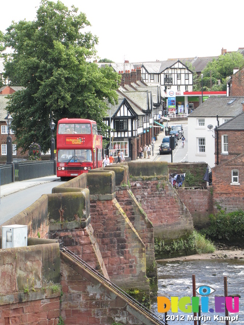 SX23061 Double decker going over Old Dee Bridge in Chester